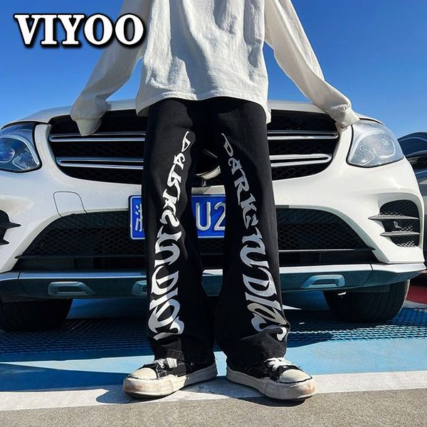 

mens jeans printed y2k clothes black white bggy waist high street womens straight trousers pants streetwear sweatpants for men 230808, Blue