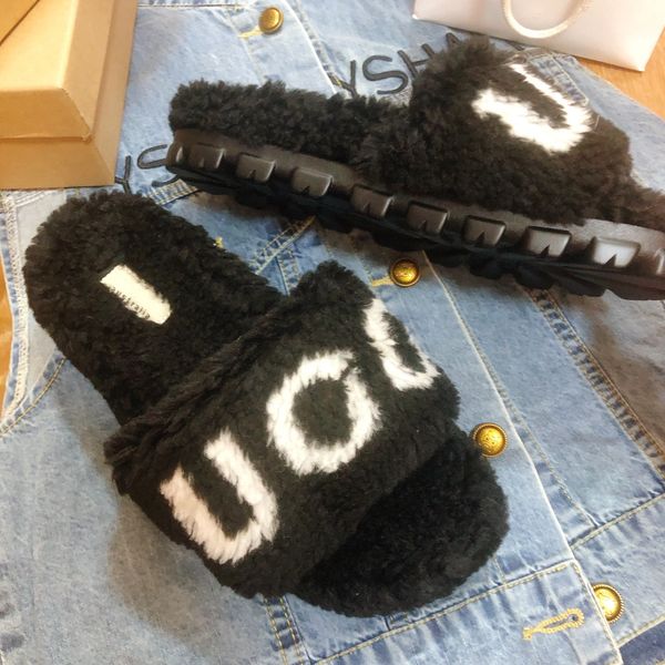 

designer fluffy slipper australia platform slippers u scuffs g wool shoes sheepskin fur real leather classic brand tasman casual women tazz, Black