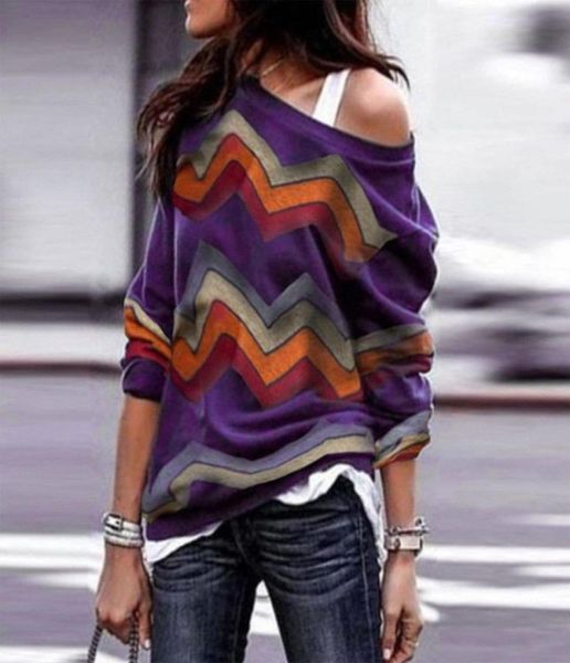 

fashionplus size women one shoulder hoodie sweatshirts casual striped long sleeves pullover autumn sprint loose lady 3721921, Black