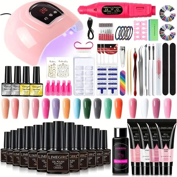 

limegirl manicure set: get professional nail extensions, gel nail polish, acrylic kit & uv led nail lamp kit all in one kit