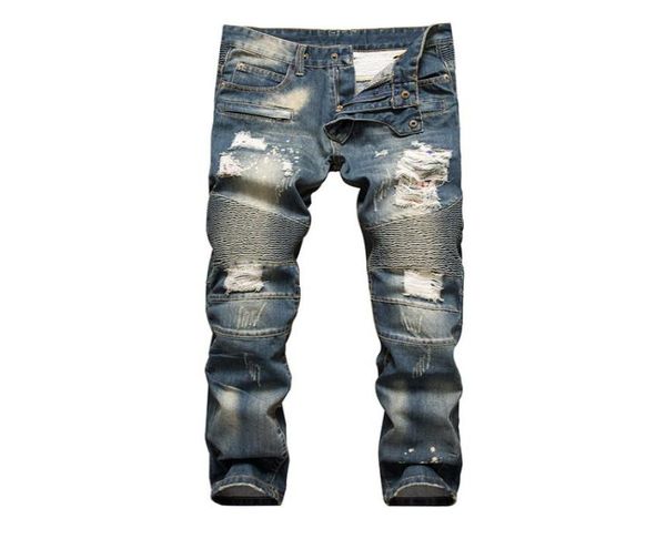 

fashion new men jeans cool mens distressed ripped jeans fashion designer straight motorcycle biker jeans causal denim pants street6411029, Blue