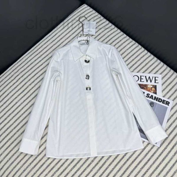 

women's blouses & shirts designer 23 early autumn new leisure academy style age reducing versatile pin buckle solid color slim lapel sh, White