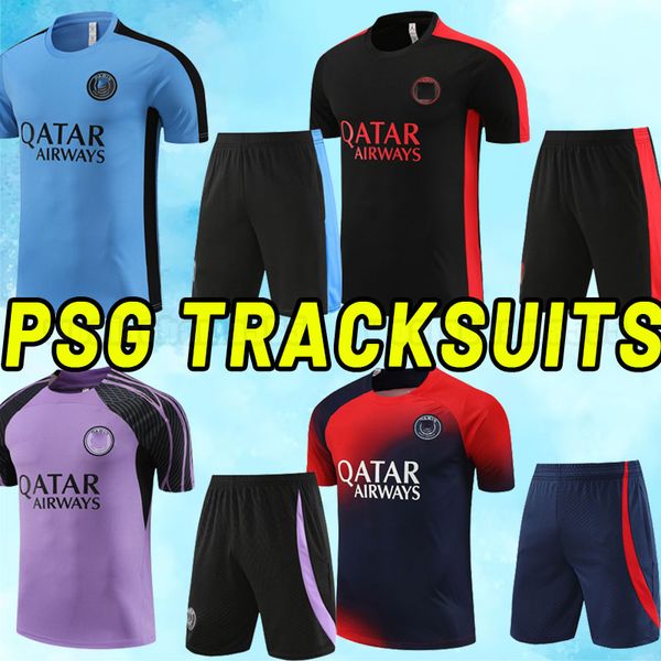 

2023 2024 soccer tracksuits maillot de foot mbappe hakimi marquinhos verratti football shirt training sets short sleeve 23 24 sergio ramos f, Black