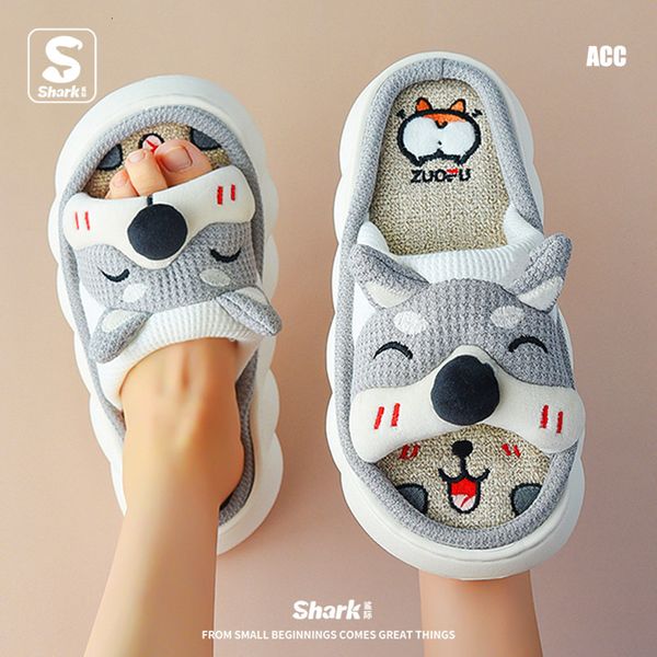 

slippers breathable linen women cute squirrel home platform shoes comfort cartoon couples indoor slipper ladies fashion slides 230808, Black