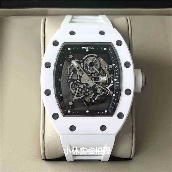 

richa carbon fiber men's automatic mechanical watch white ceramic wine barrel mill r personality large dial