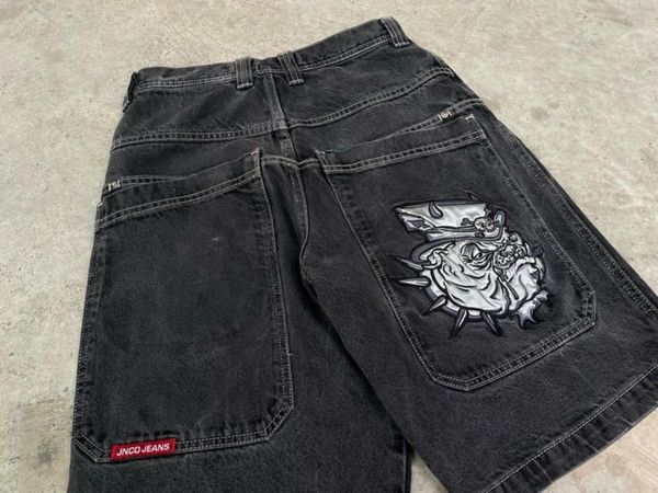 

men's shorts jnco shorts y2k hip hop graphic print baggy denim gym shorts men's women's summer harajuku gothic men basketball, White;black