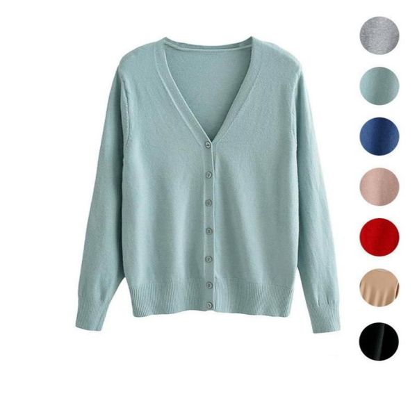 

women039s knits tees 12 colors autumn winter women knitted full button soft loose cardigan sweater v neck korean female c3604788, White