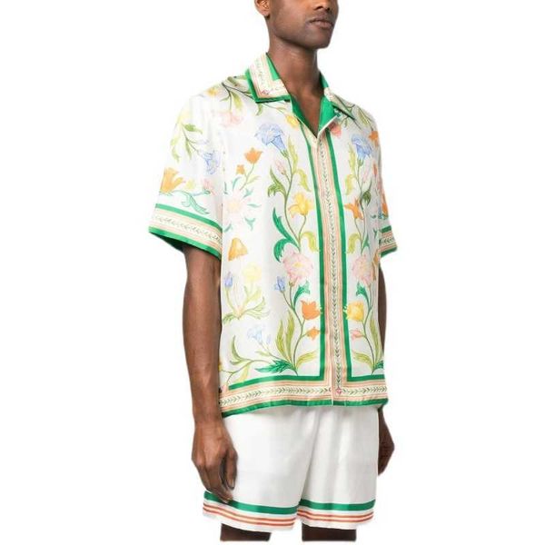 

new casablanca button up shirt style shirt with floral print all over loose fitting men's and women's trendy short sleeved shirt, White;black