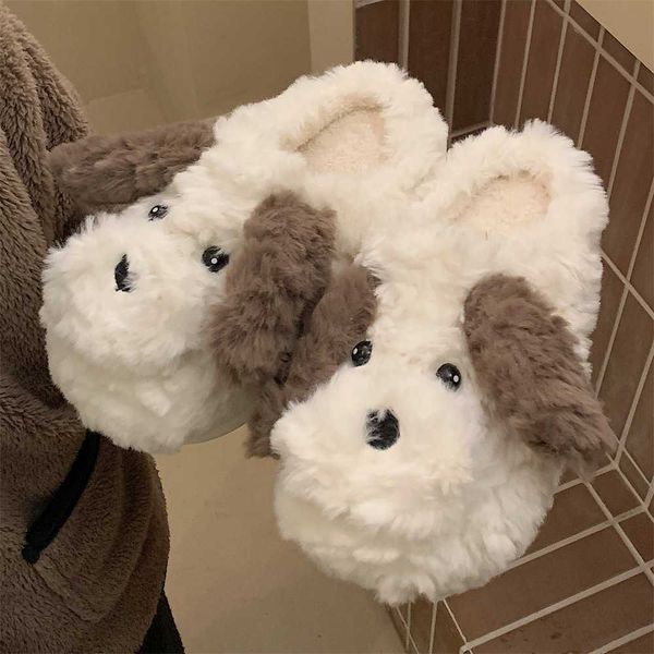 

slippers new 2022 winter girls' indoor home warm women cotton slippers cartoon cute dog soft sole plush indoor home couple slippers, Black