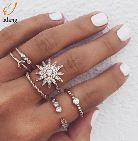 

fashion exquisite personality crystal stars moon ring for women jewelry promise date gift engagement wedding rings 5 pcsset9267448, Slivery;golden