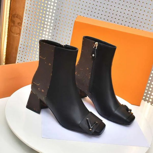 

casual shoes designer boots woman ankle booties winter luis heel boot martin leather platform letter vuttonity blonde, Black