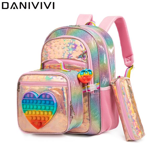 

backpacks cute love girls' school backpack mochilas for elementary school bags with lunch box kids pink backpack set for girls age 6-8