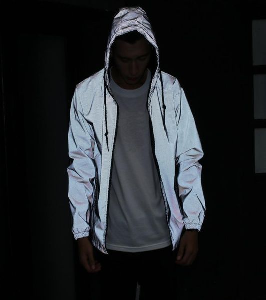 

tide jacket men 3m reflective jacket casual hiphop windbreaker night sporting coat hooded fluorescent clothing couple hooded jacke3733219, Black;brown