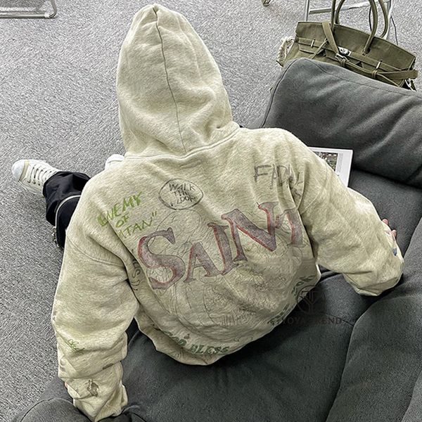 

vintage graffiti distressed loose hooded sweater men's plus size hoodies & sweatshirts women, Black;brown