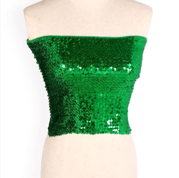

womens stage wear sparkly sequin mermaid crop strapless metallic stretch tube bling party clubwear costume camisole2087051, Black;red