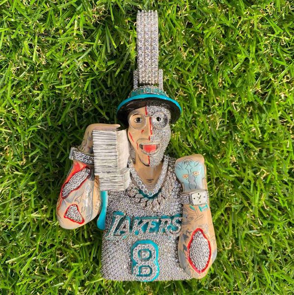 

designer jewelry pass tester custom enamel lakers team 3d charm vvs moissanite pendant 9 ctw iced out pendant, Silver