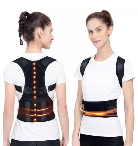 

back support magnetic posture corrector back braces therapy for neck shoulder pain relief straps cervical and lumbar spine adjusta3302454, Black;blue