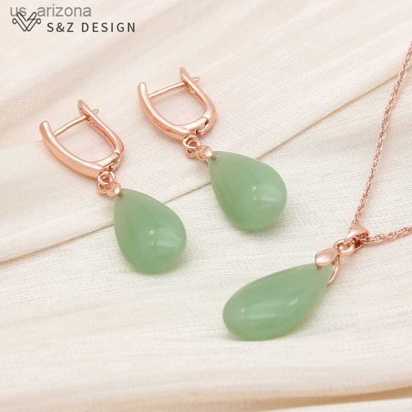 

s z design new fashion 585 rose gold color water drop dangle earrings jewelry sets for women wedding classic pendant necklace l230620, Silver