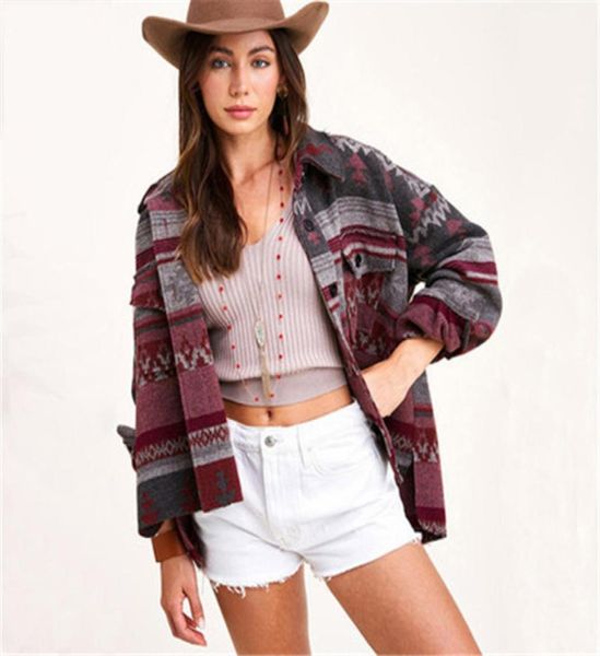 

vintage jackets women coats tech fleece splicing loose jacket denim print aztec ethnic style long sleeved shirt streetwear female 4547405, Black