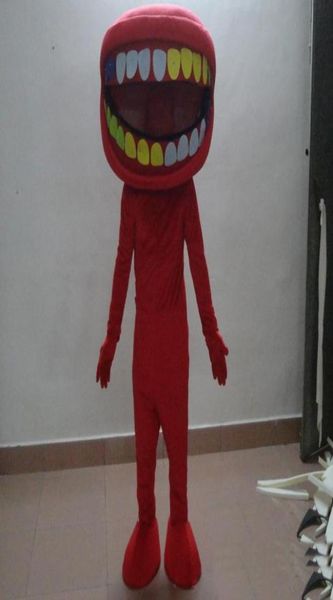 

2019 red big mouth mascot costume with different colours of teeth for to wear for 8753554, Red;yellow