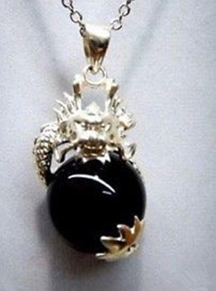 

beautiful dragon black jade pendant necklace012345672224468, Silver