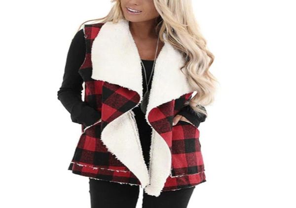 

women039s sleeveless womens vest plaid sleeveless lapel open front pockets women winter casual coat outerwear chalecos para muj3558421, Black;white