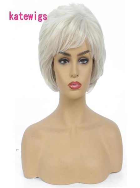 

short blond ombre white color with bang curly wig for women synthetic natural hair beauty35437236164290, Black