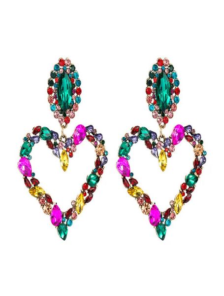 

women dangles heart stud earrings colorful baroque iced out bling rhinestone girls big statement street party fashion brand drop e3002987, Silver