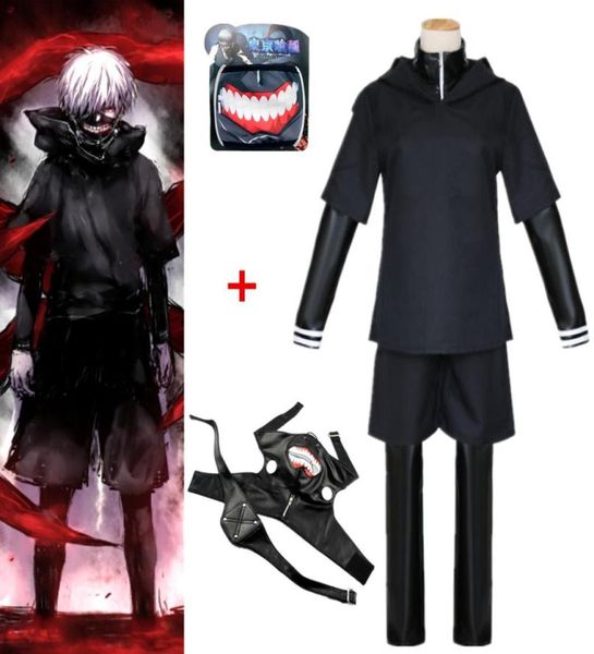 

asian size japan anime tokyo ghoul kaneki ken party black cosplay halloween costume hoodie uniforms face mask5714446, Black;red