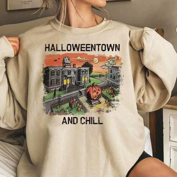 

retro graphics halloween town woman hoodie sweatshirts kawaii clothes anime hoodie gothic print letter graphics hip hop long sleeve loose go, Black