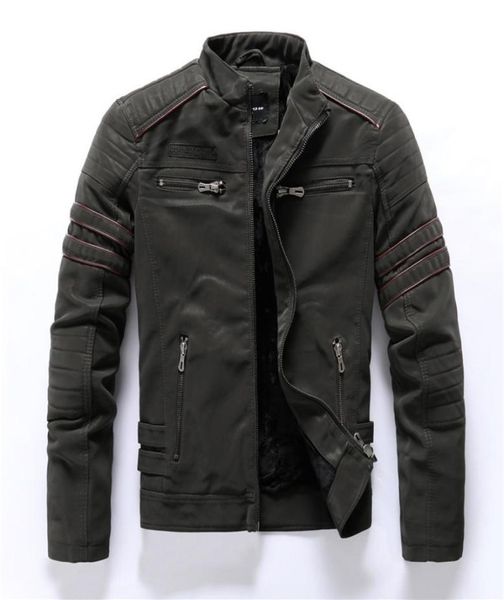 

autumn winter men039s leather jacket casual fashion stand collar motorcycle jacket men slim pu leather coats88094200102, Black