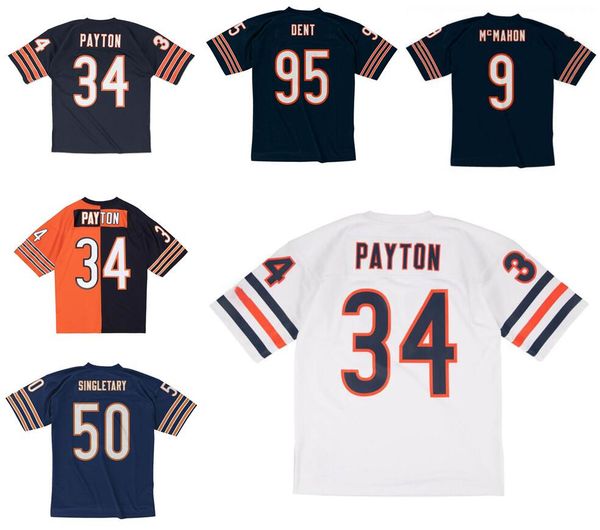 

stitched football jersey 34 walter payton 9 jim mcmahon 50 mike singletary 95 richard dent 1985 mitchell & ness retro rugby jerseys men wome, Black;red