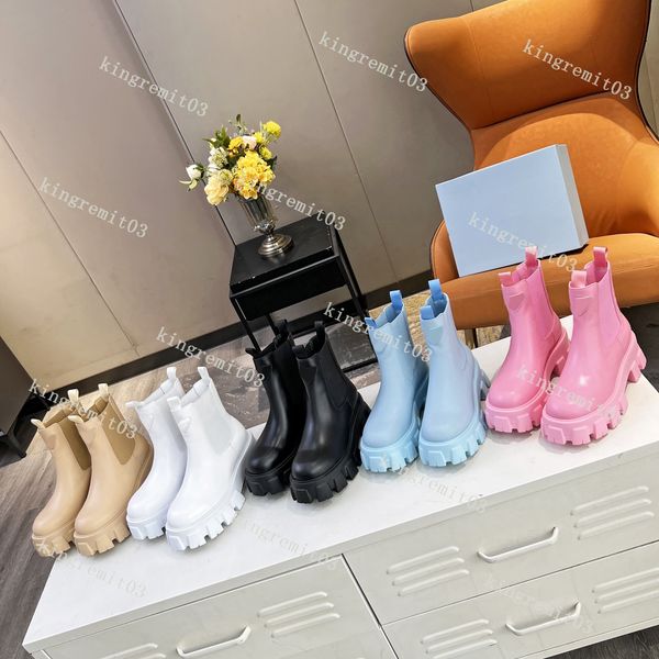 

designer monolith boots men women ankle boot shiny leather nylon combat booties outdoor thick bottom stretch boot with box, Black