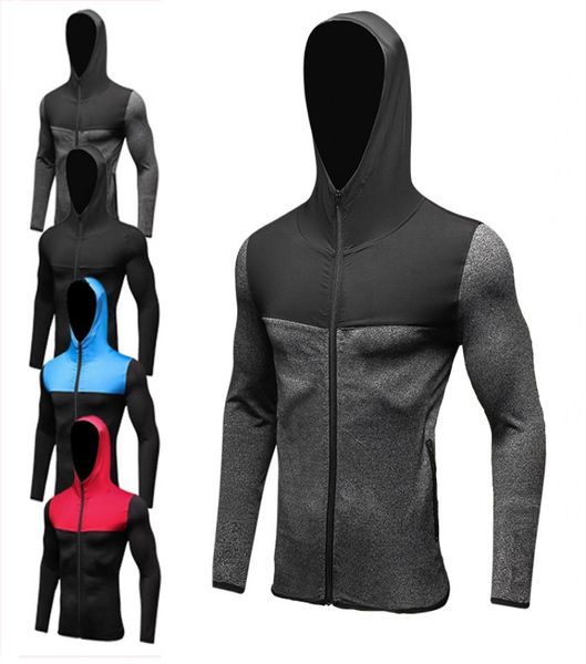 

2018 new mens running jackets fitness sports coat soccer outdoor training gym corset hooded thin quick dry reflective zipper hoode6683831, Black;red