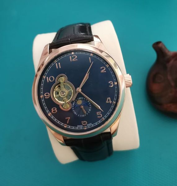 

mens watch tradition luxury designer watches skeleton hand winding montre de luxe vintage tourbillon classic leather watch outdoor business, Slivery;brown