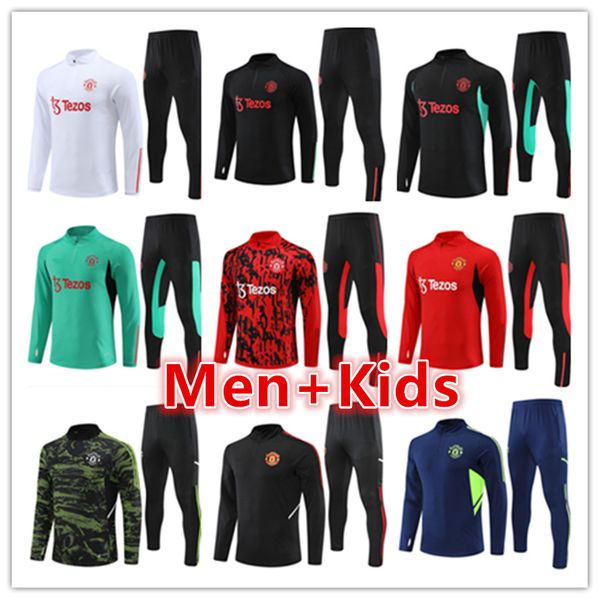 

tracksuits man utd kids long sleeve pull zipper training suit men lyonnais l.paqueta ol aouar football training kit jogging sets 22/23/24 me, Black