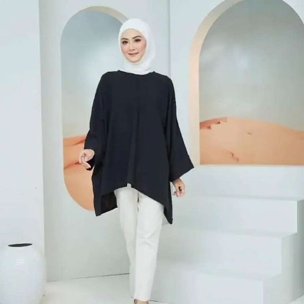 

l size womens long sleeved shirts loose casual irregular hem ice silk shirt, White
