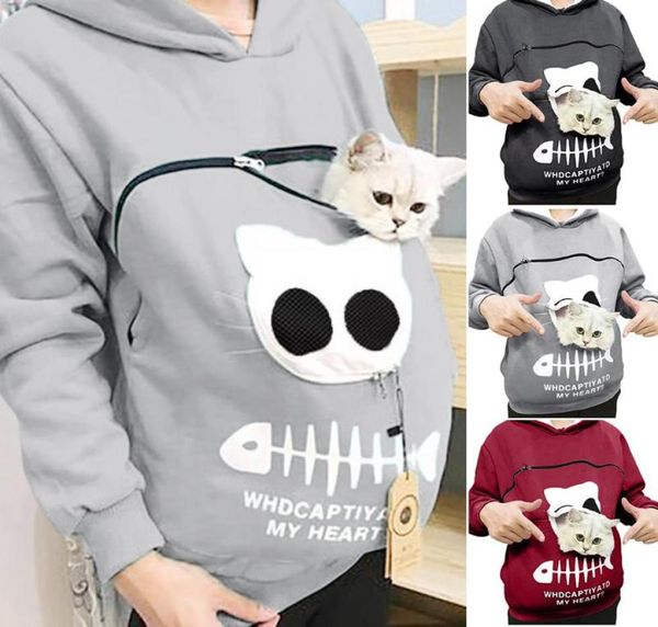 

fashion cat lovers hoodie kangaroo dog pet drop pullovers cuddle pouch sweatshirt pocket animal ear hooded7583591, Black