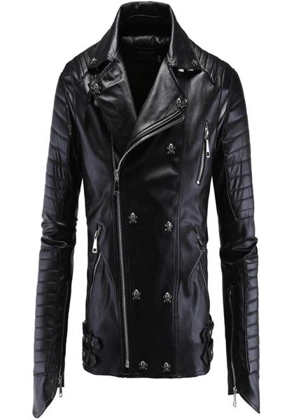 

men pu leather jacket biker streetwear winter male punk style jacket with skull buttons zippers asian size m5xl1931464, Black