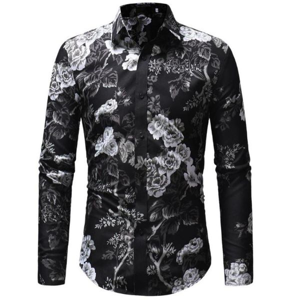 

men039s casual shirts autumn floral printed shirt male long sleeve 3d print men slim fit flower m3xl5927747, White;black