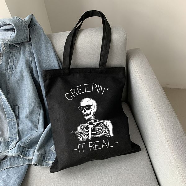 

gothic skull letter printed canvas bag cartoon female bag casual harajuku dark shopping bag big capacity shoulder bag
