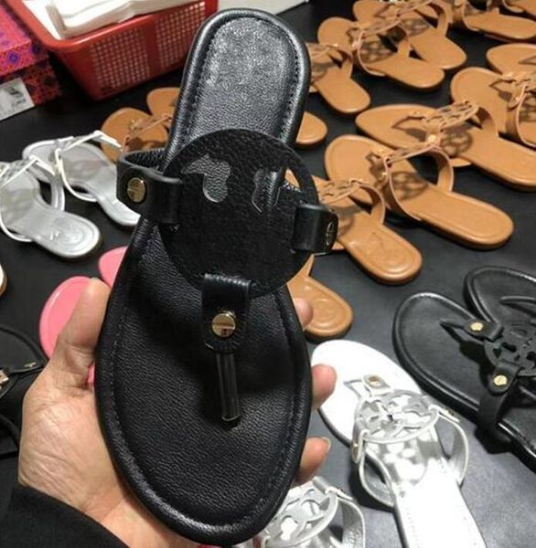 

summer luxury sandals designer women flip flops slipper fashion genuine leather slides metal chain ladies casual shoes, Black