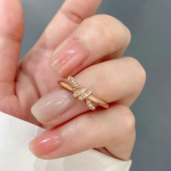 

original designer s925 sterling silver knot ring women's 18k gold plated light luxury style ins small design high sense