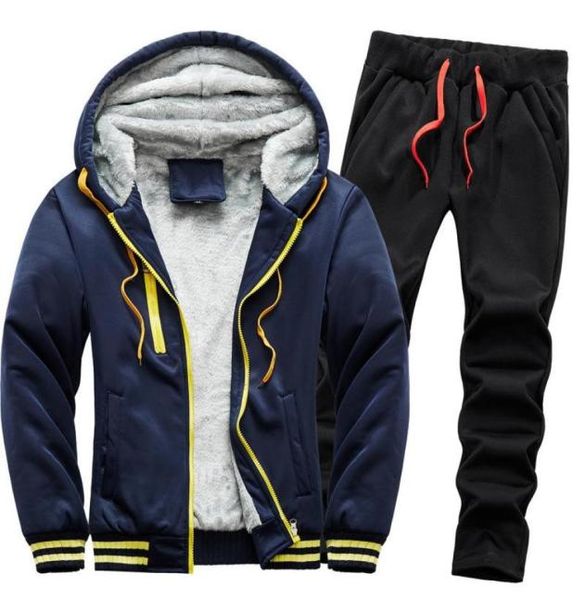 

winter men039s thickened warm tracksuit set solid thread casual sportswear hoodie cardigan loose plus size sweatshirt6767761, Gray