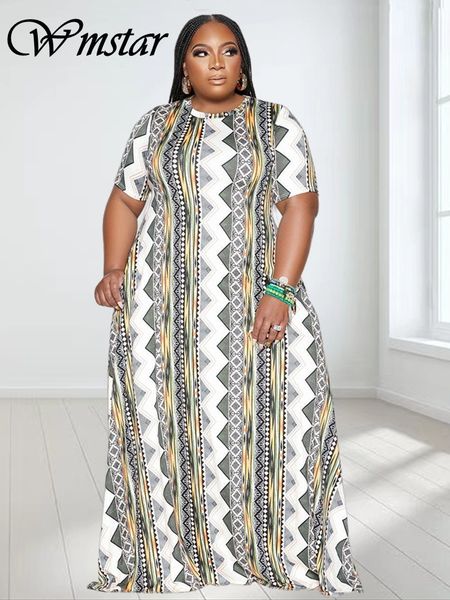 

plus size dresses wmstar size for women printed short sleeve loose stretch elegant long in dress wholesale drop l 4xl 230809, Black