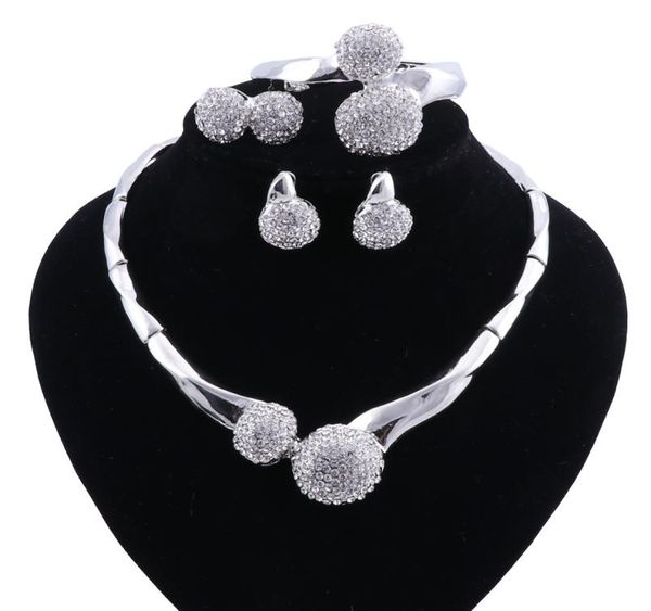 

fashion charm african bridal earrings ring jewelry sets classic wedding dubai necklace bracelet for women jewelry sets5282943, Slivery;golden