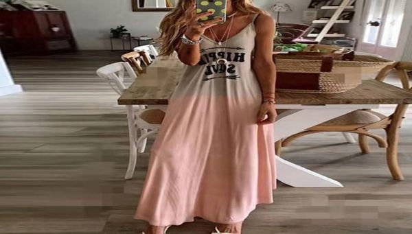 

fashion-slim designer women drs gradient color letter printed sling casual sleeveless v neck fashion womens drs8518263, Black;gray