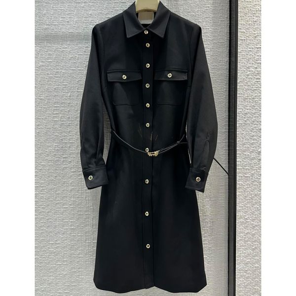 

8.9 temperament single breasted with belt black dress women, Black;gray