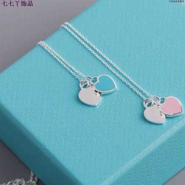 

tiffanies heart enamel blue heart red heart love necklace for women 925 sterling silver collar chain gift