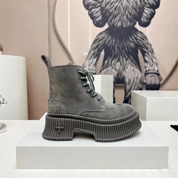 

2023-compass boots designer autumn winter smfk women round head platform boots fashion leather high-quality smfk shoes ankle size 35-41, Black